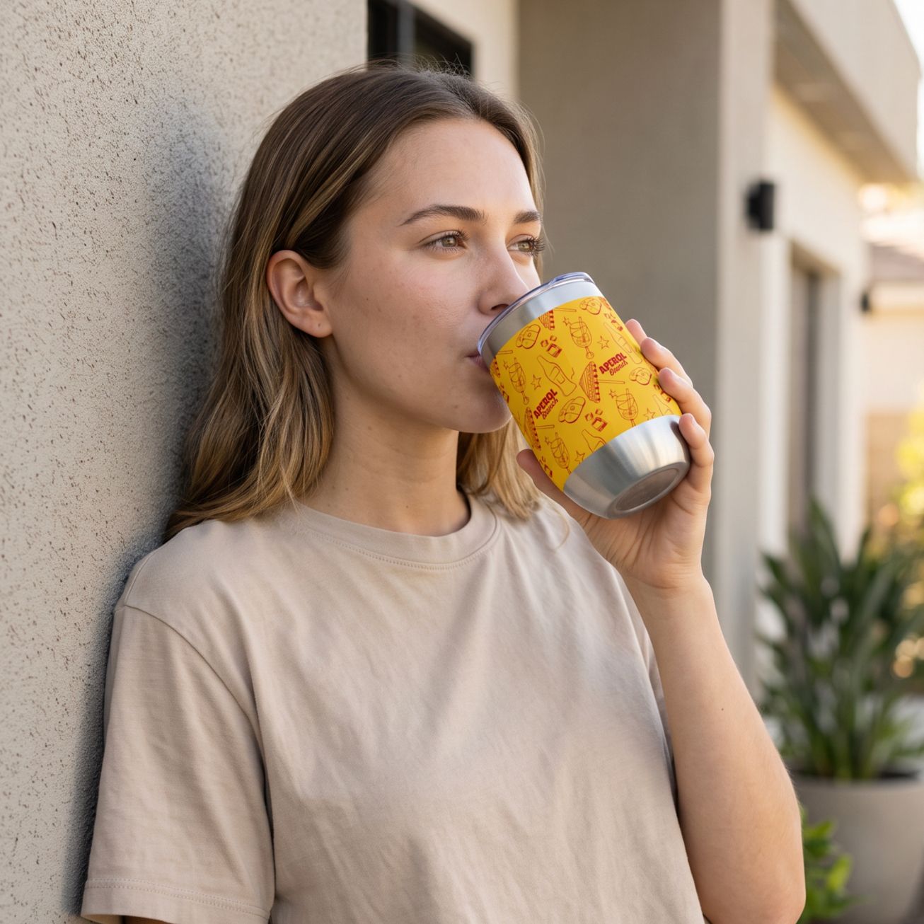 Aperol Brunch Wine Tumbler — Yellow & Red Aperol Inspired Design