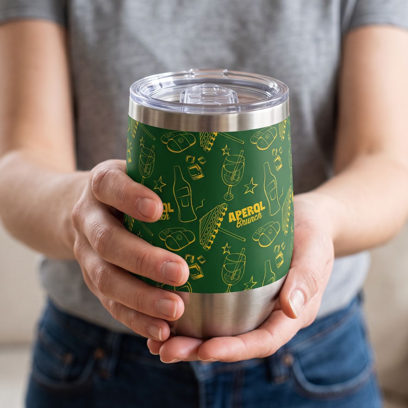 Aperol Brunch Wine Tumbler — Green Aperol Inspired Design