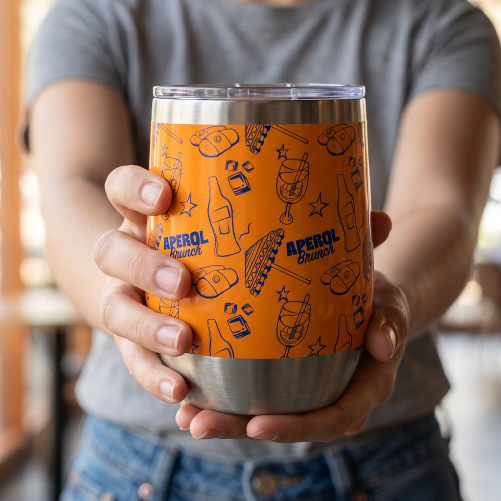 Aperol Brunch Wine Tumbler — Orange & Blue Aperol Inspired Design