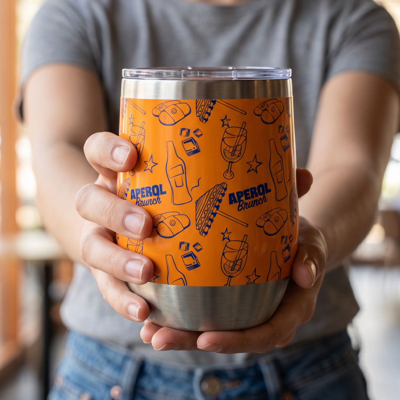 Aperol Brunch Wine Tumbler — Orange & Blue Aperol Inspired Design