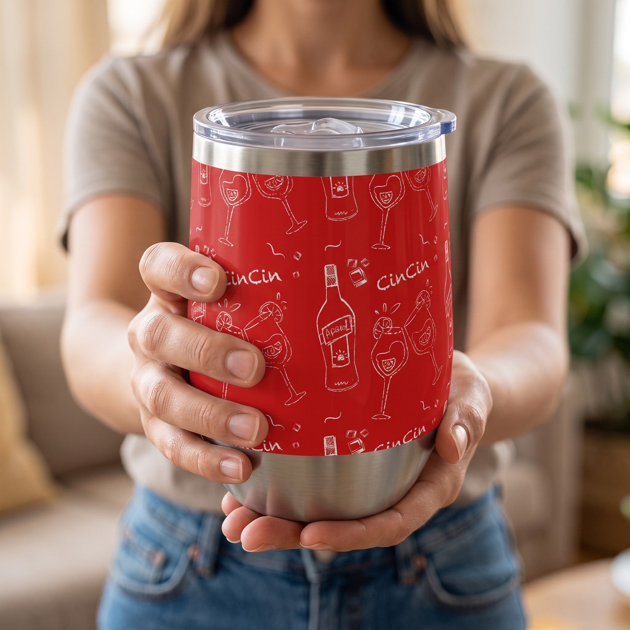 Cin Cin Cocktail Wine Tumbler — Red Aperol Inspired Design