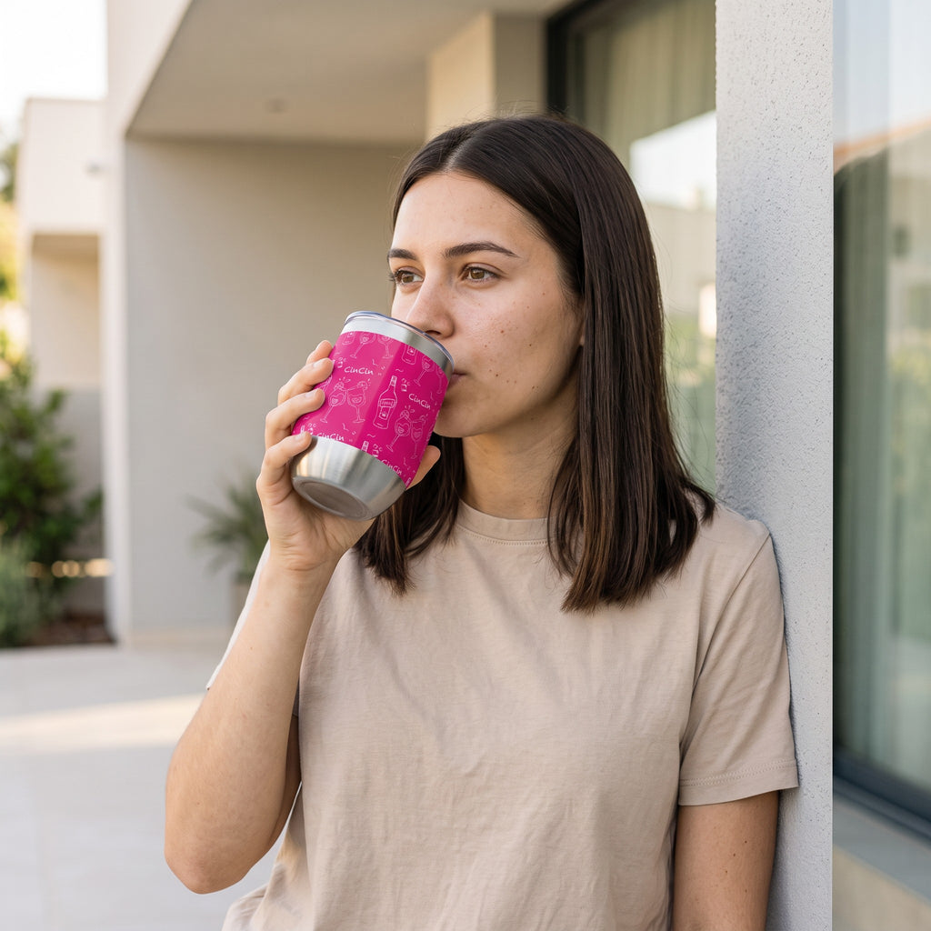 Cin Cin Cocktail Pattern Wine Tumbler — Pink Aperol Inspired Design