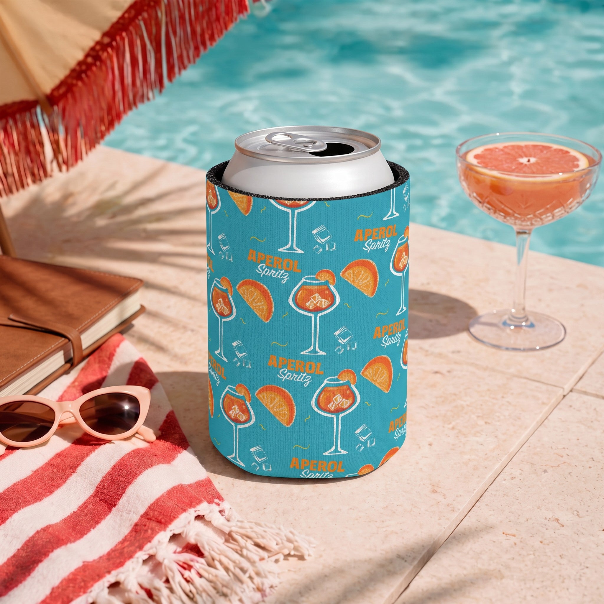 Aperol Spritz Can Cooler — Turquoise Aperol Inspired Design