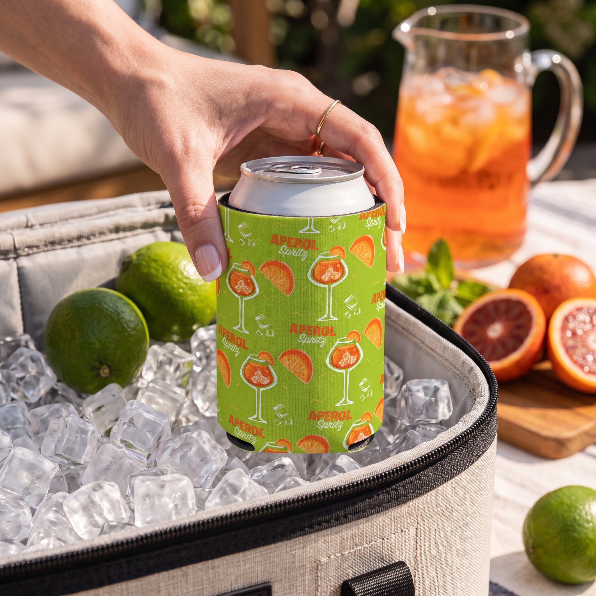 Aperol Spritz Can Cooler — Green Aperol Inspired Design