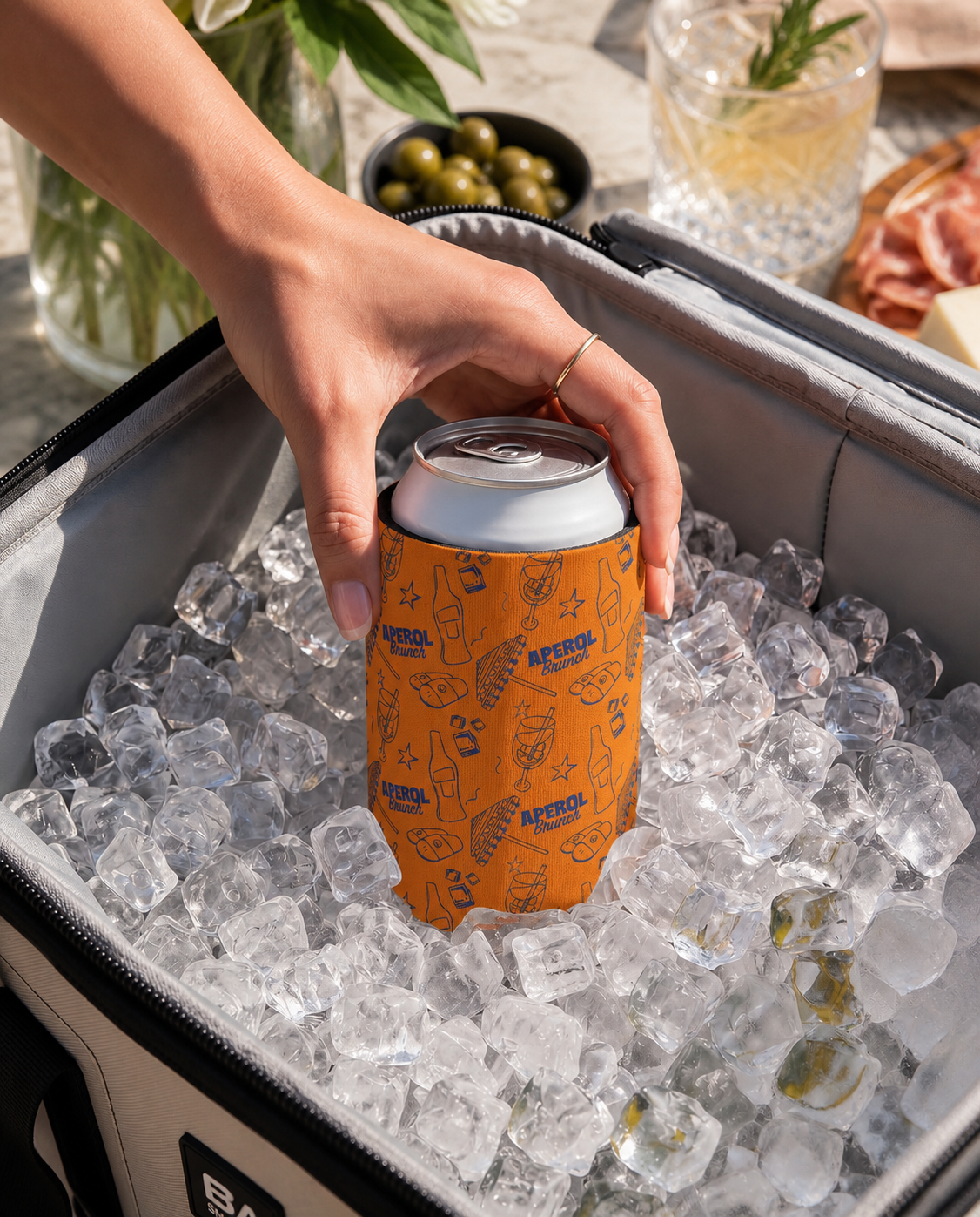 Aperol Brunch Can Cooler – Orange and Blue Aperol Inspired Design