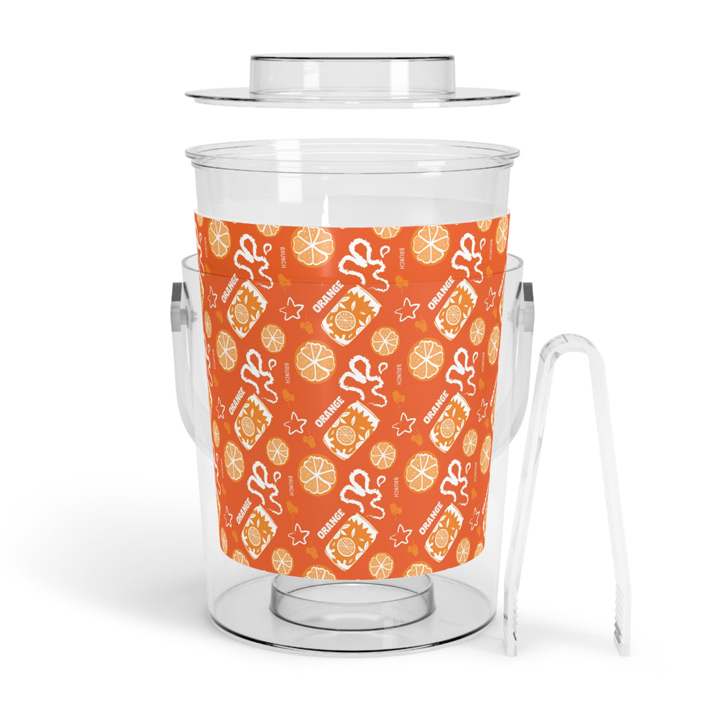 Orange Ice Bucket with Tongs – Citrus Cocktail Ice Bucket, Summer Party Decor, Patio Bar Accessories, Hostess Gift