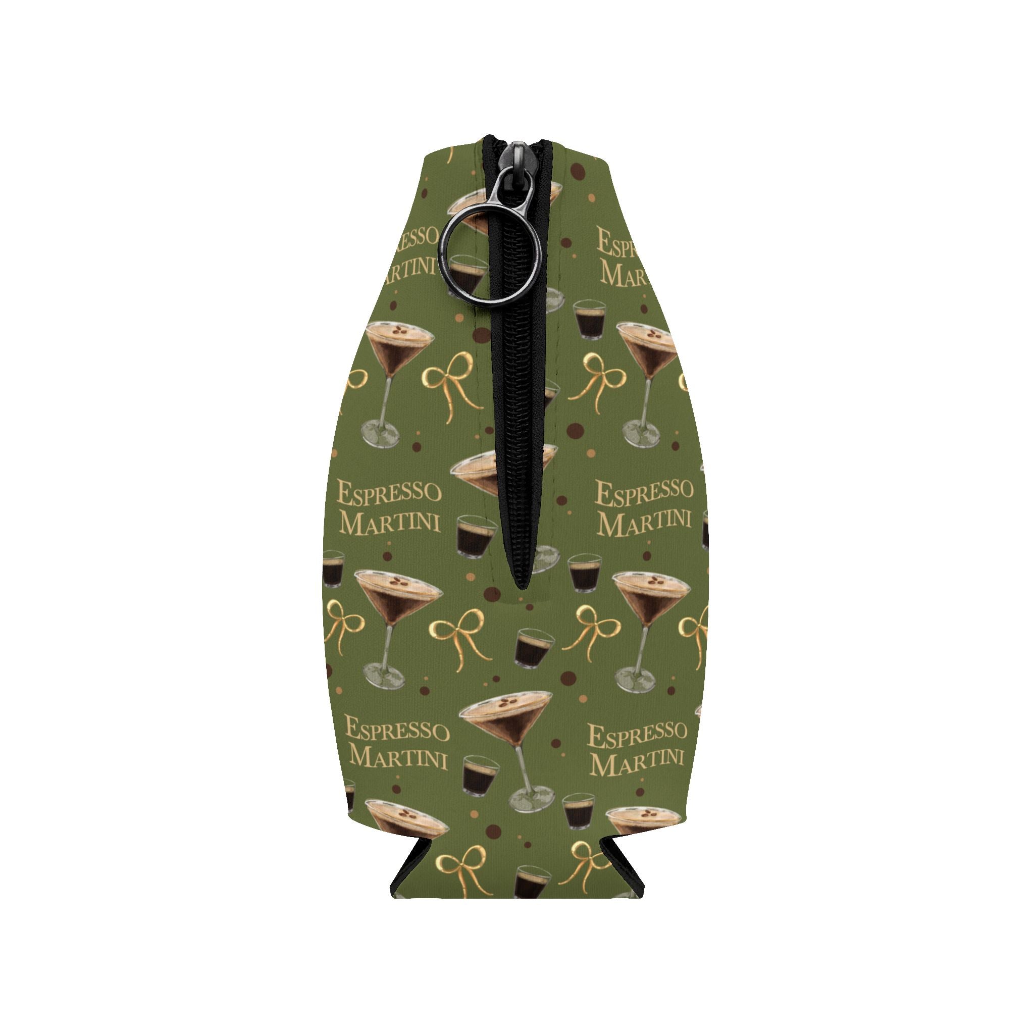 Espresso Martini Zip-Up Bottle Cooler Sleeve — Olive Green Espresso Collection Inspired Design