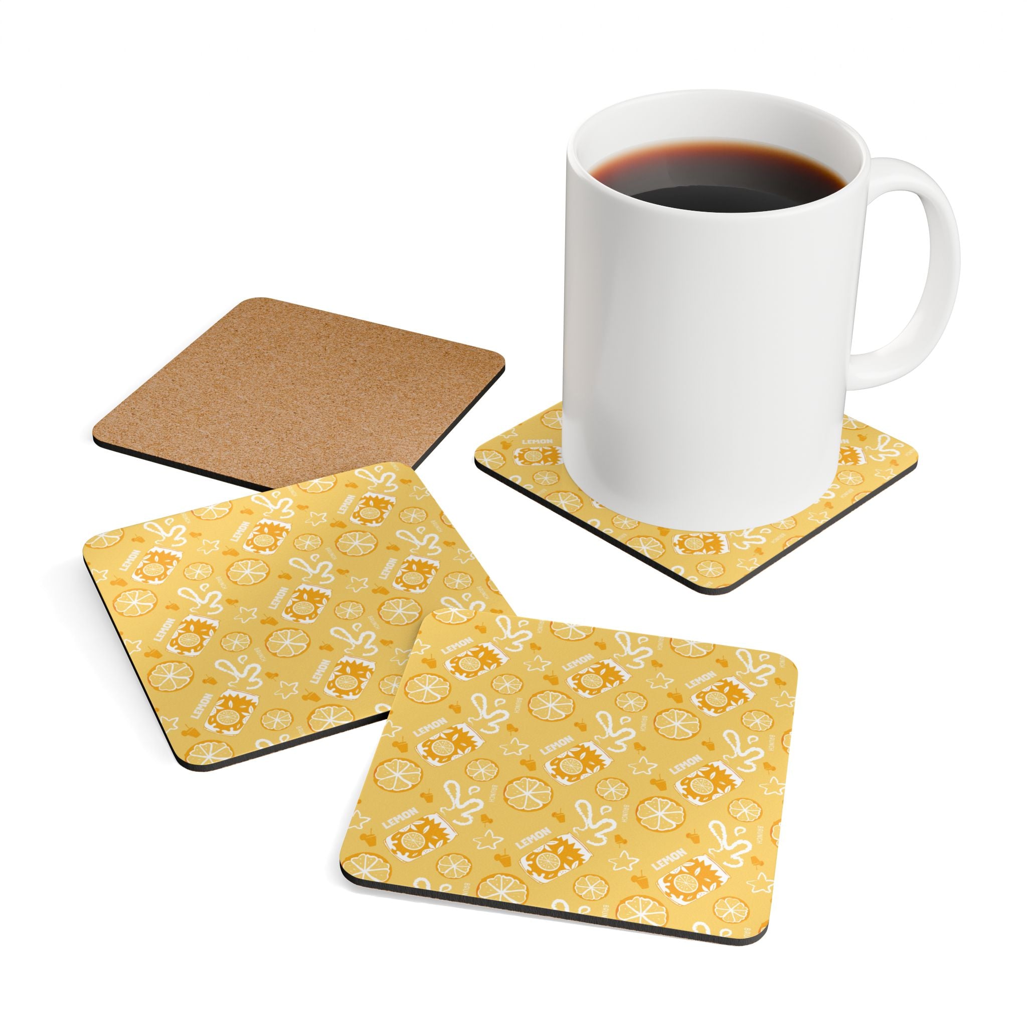 Lemon Fruit Brunch Corkwood Coaster Set (4-Pack) – Lemon Brunch Collection Inspired Design