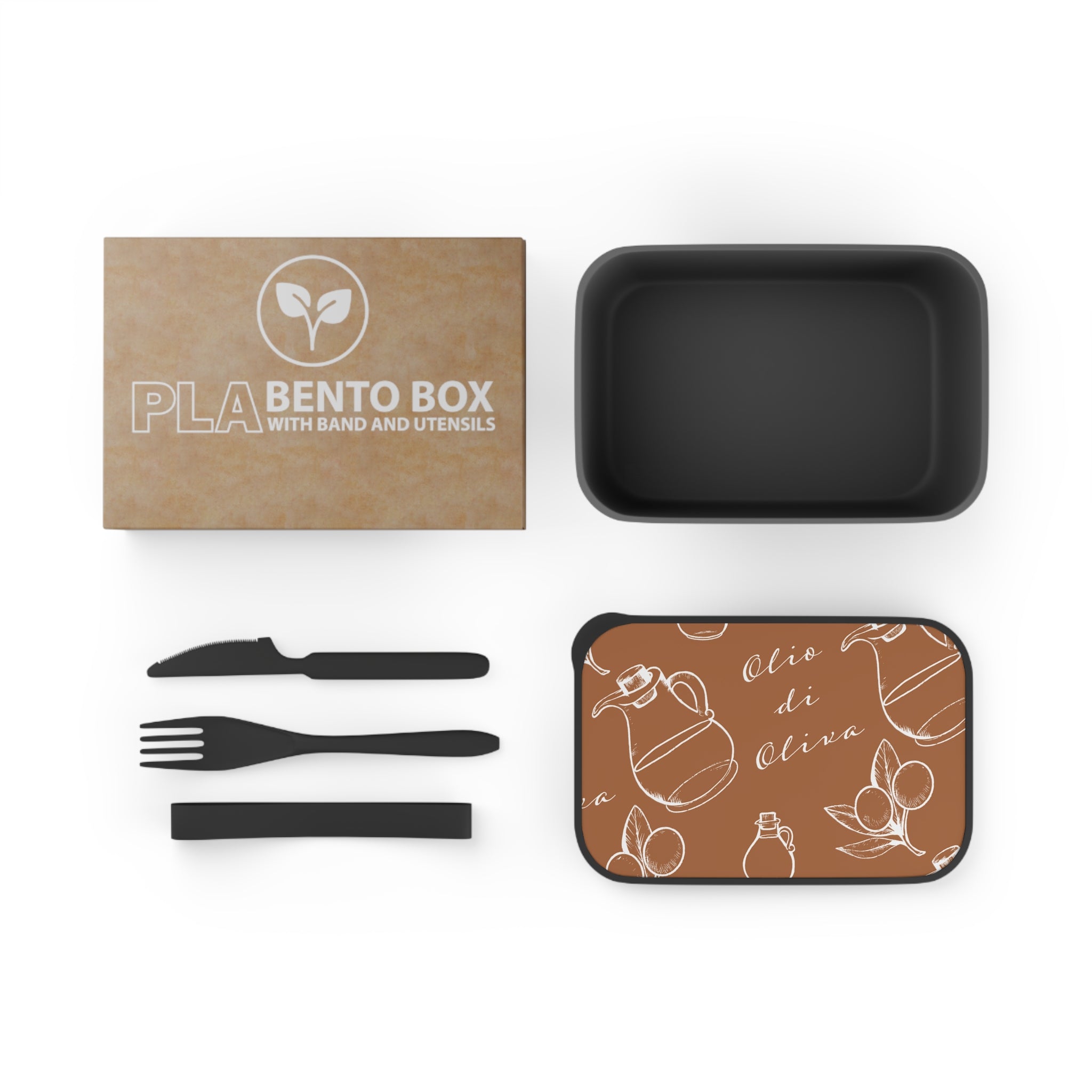 Olive Oil Pattern Bento Box with Utensils