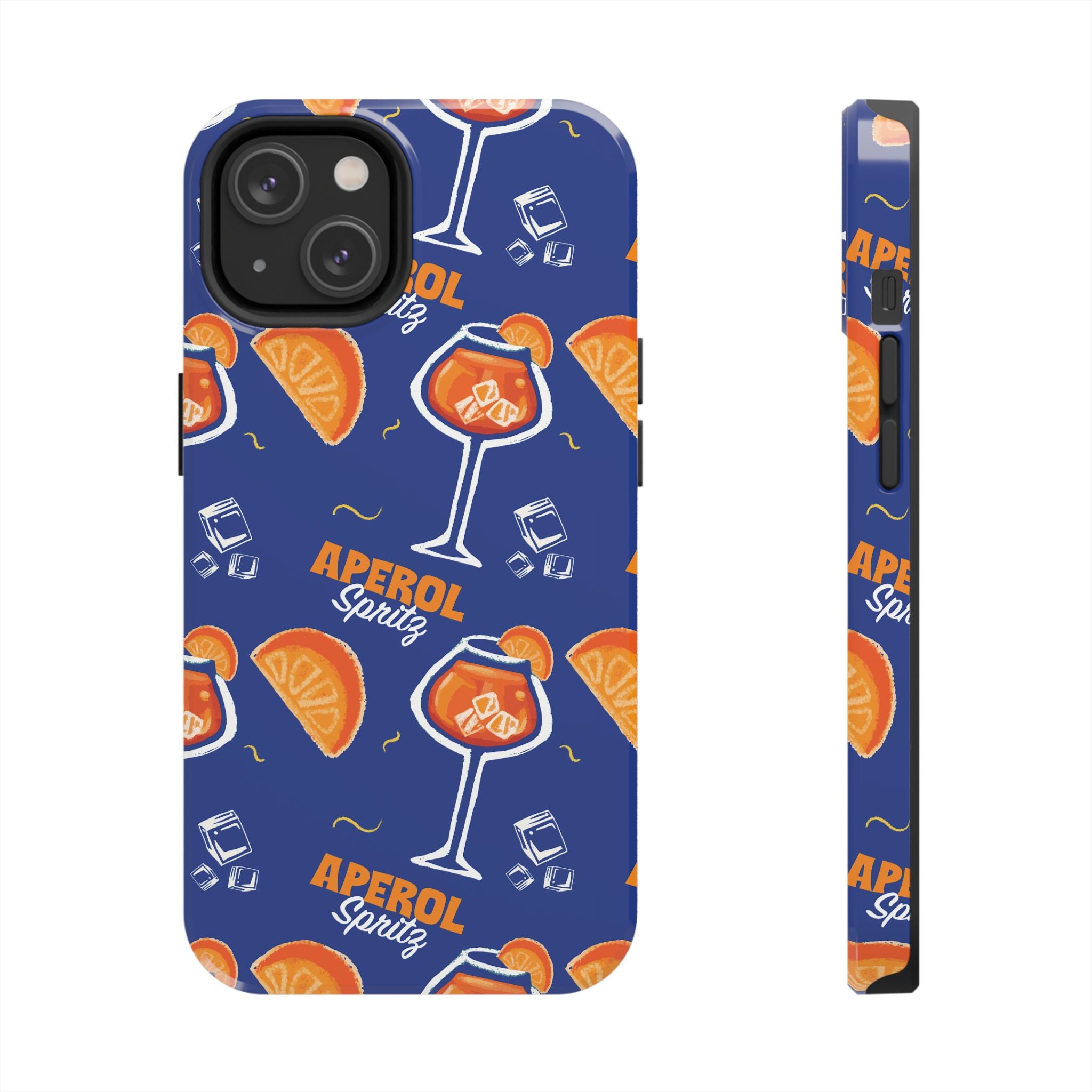 Aperol Spritz Tough Phone Case — Blue Cocktail Pattern Protective Cover