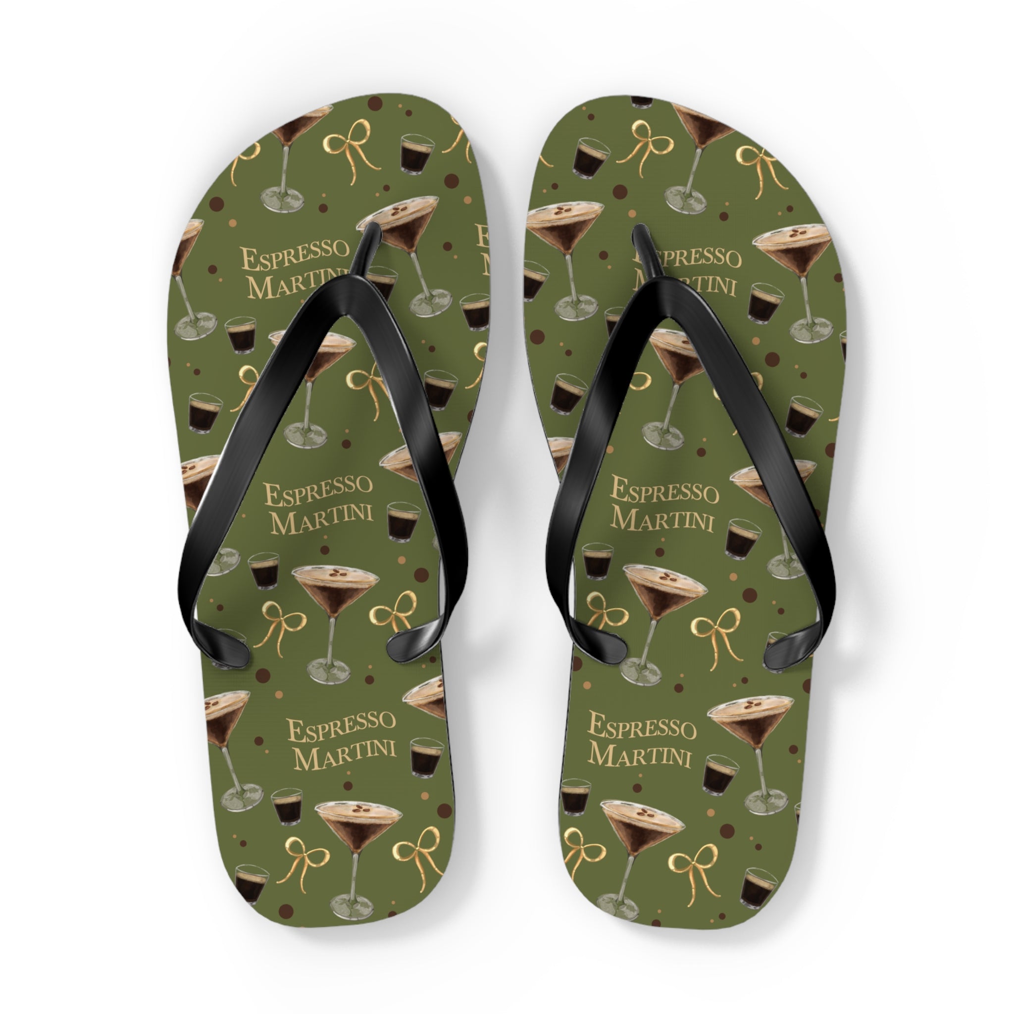 Espresso Martini Flip Flops — Olive Green Espresso Collection Inspired Design