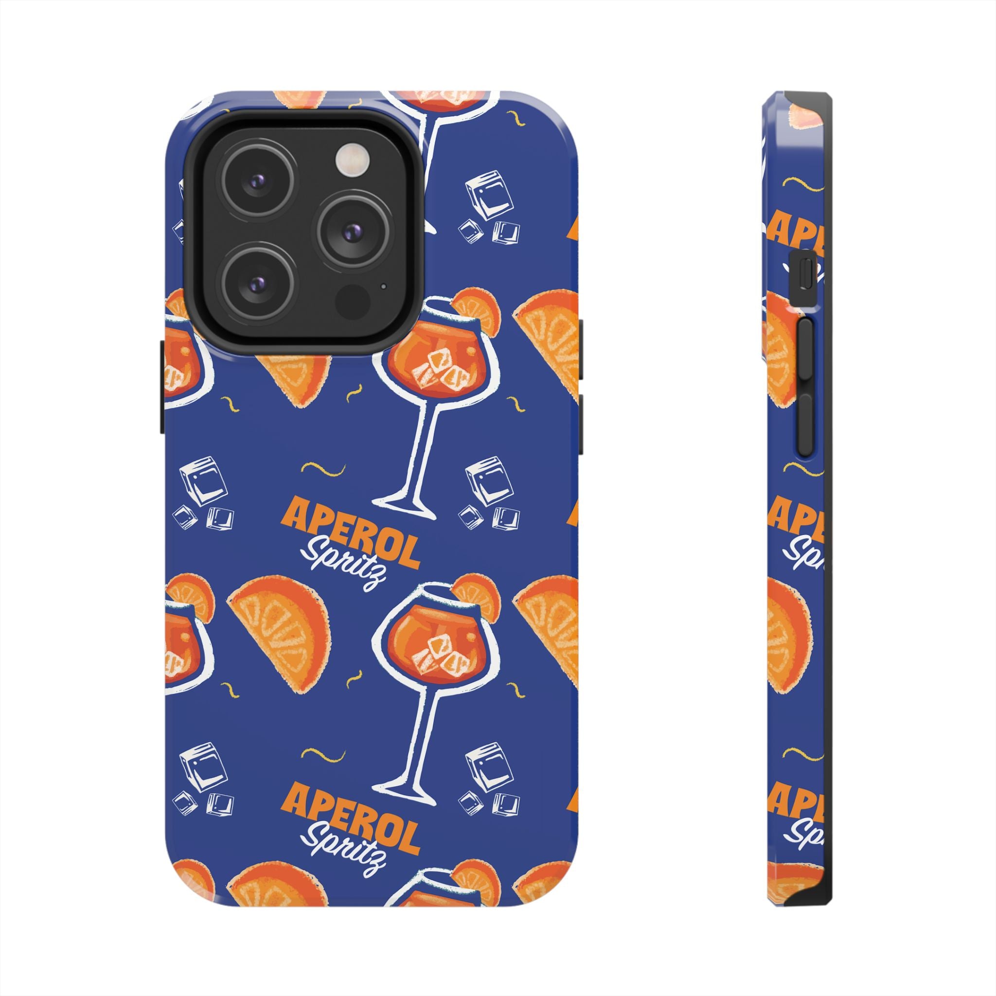 Aperol Spritz Tough Phone Case — Blue Cocktail Pattern Protective Cover