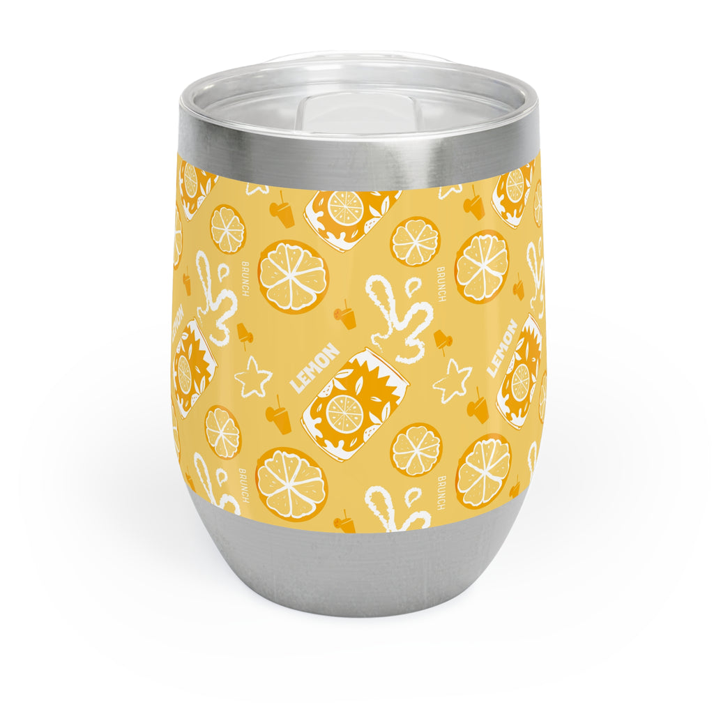 Lemon Fruit Pattern Wine Tumbler — Yellow Aperol Inspired Design