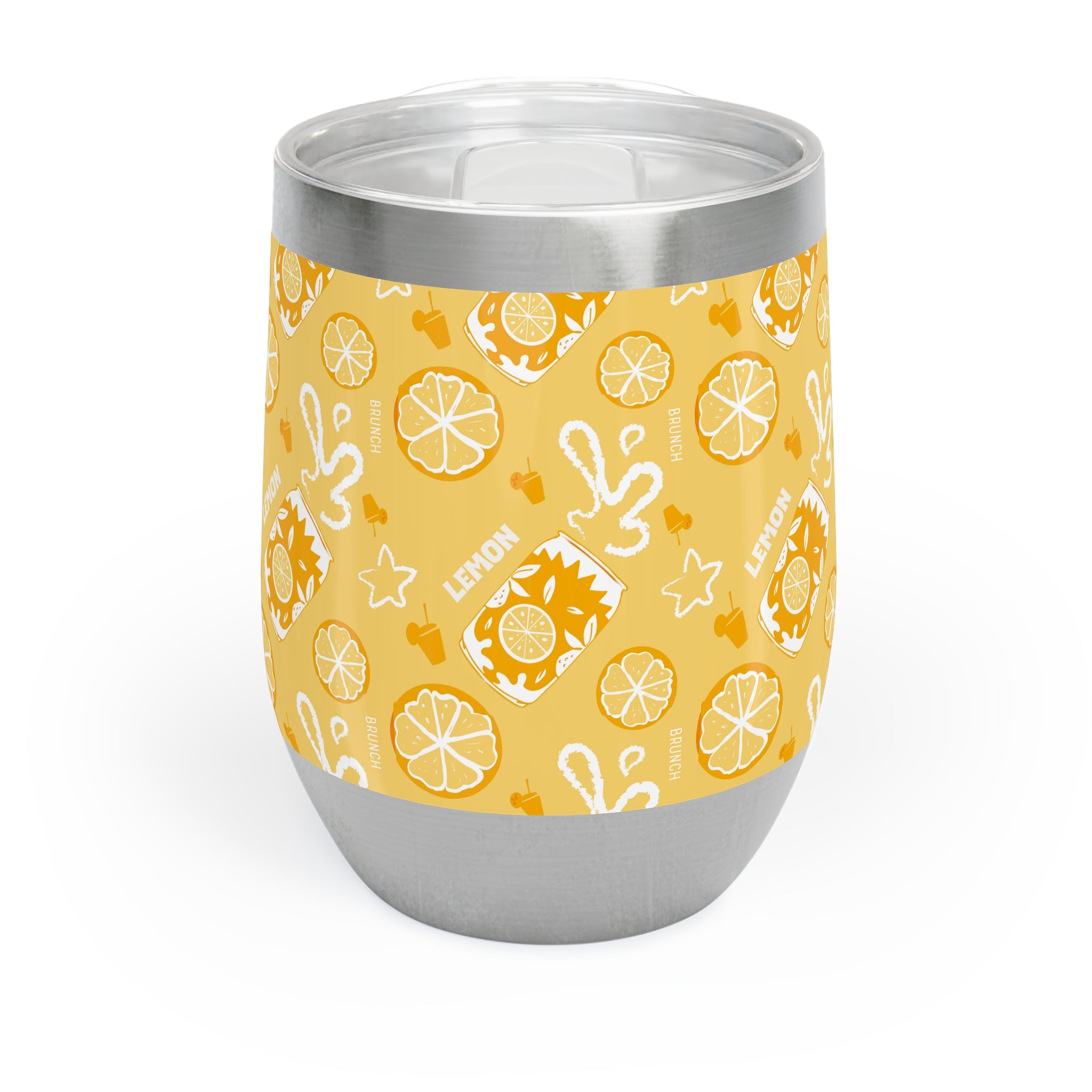Lemon Fruit Pattern Wine Tumbler — Yellow Aperol Inspired Design