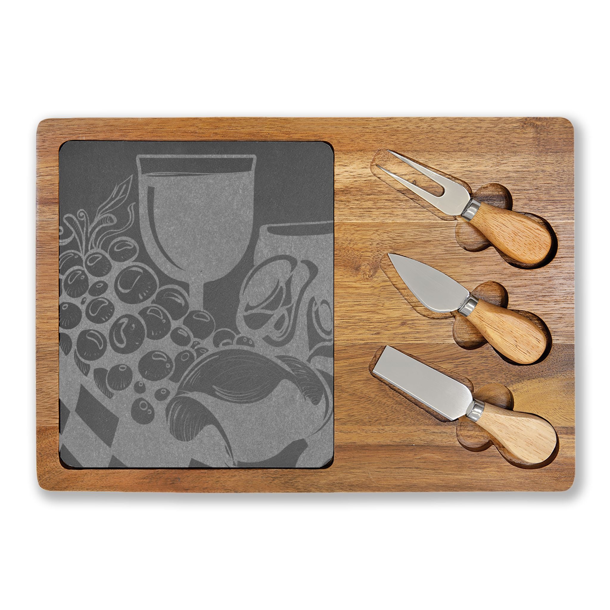 Engraved Bamboo Charcuterie Board with Slate Inset & Cheese Tools