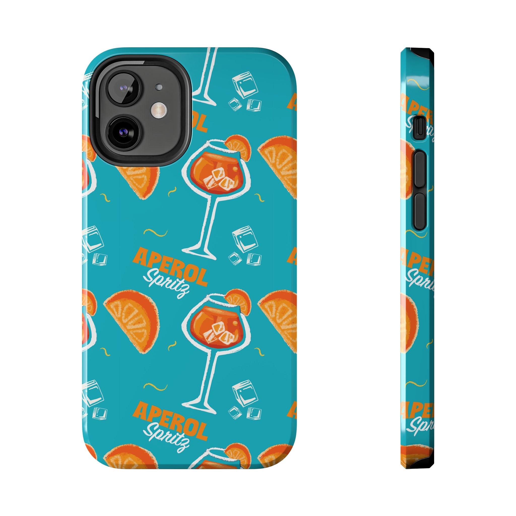 Aperol Spritz Tough Phone Case — Turquoise Cocktail Pattern Protective Cover