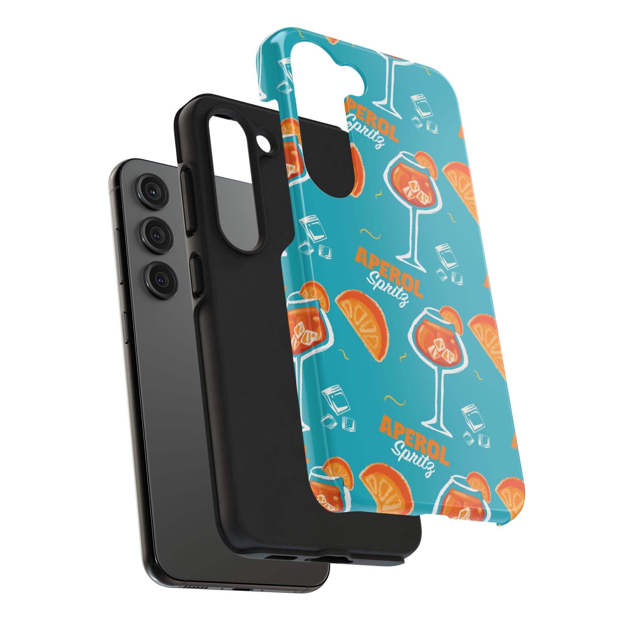 Aperol Spritz Tough Phone Case — Turquoise Cocktail Pattern Protective Cover