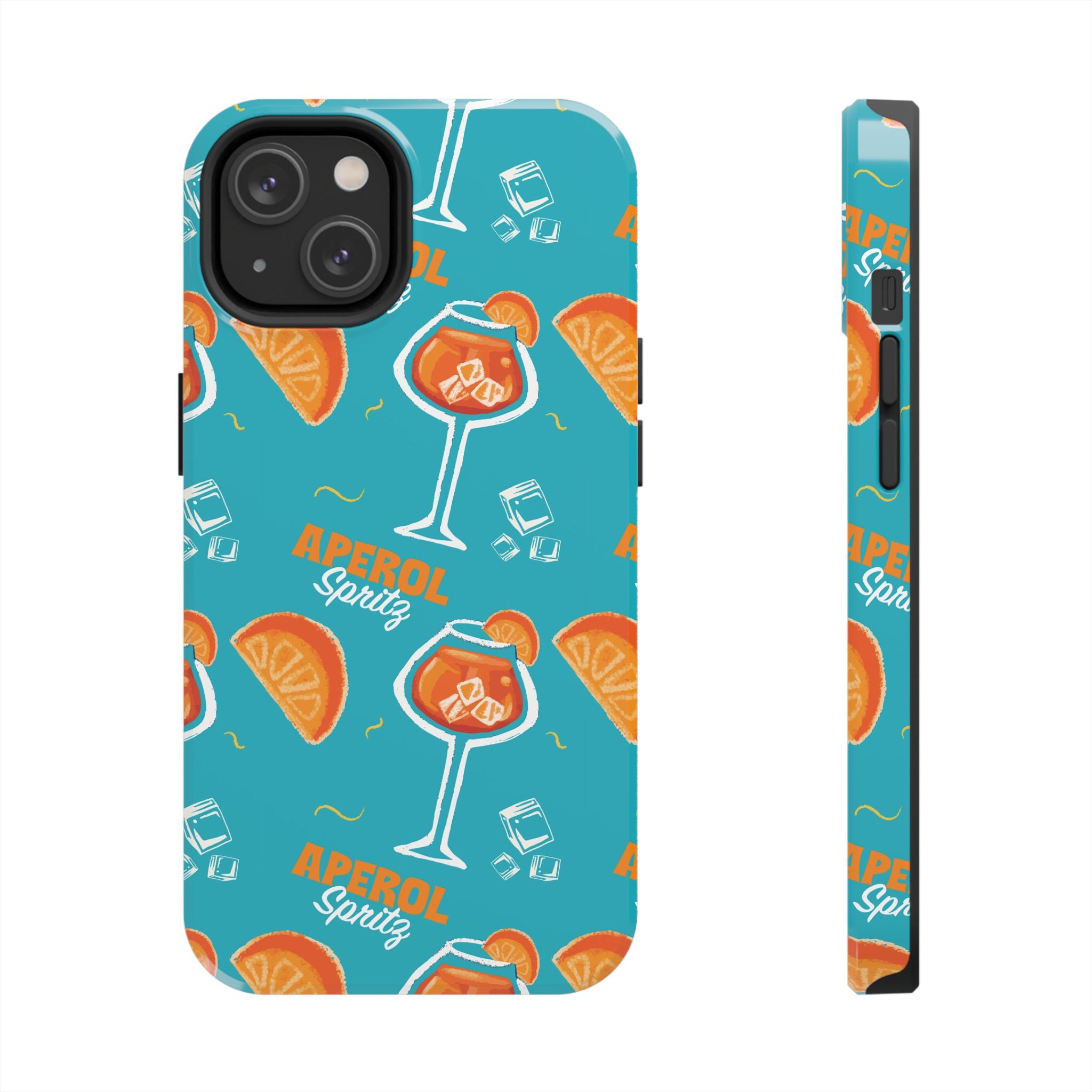 Aperol Spritz Tough Phone Case — Turquoise Cocktail Pattern Protective Cover