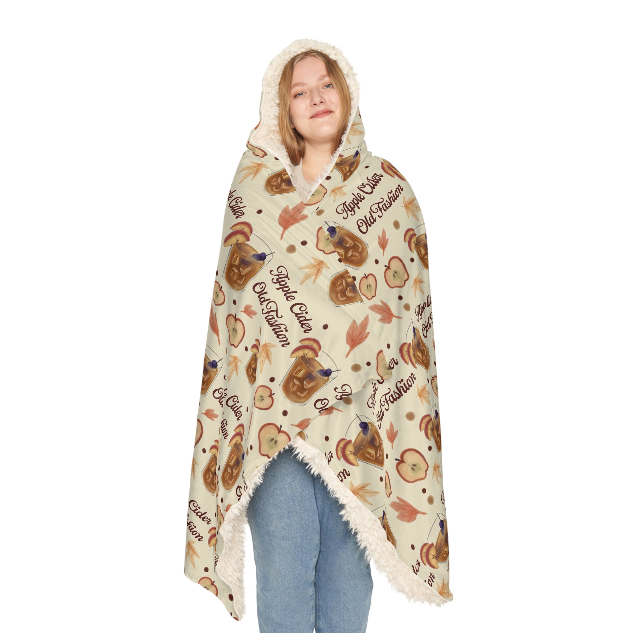 Apple Cider Old Fashion Hooded Throw Blanket – Beige Apple Cider Collection Inspired Design