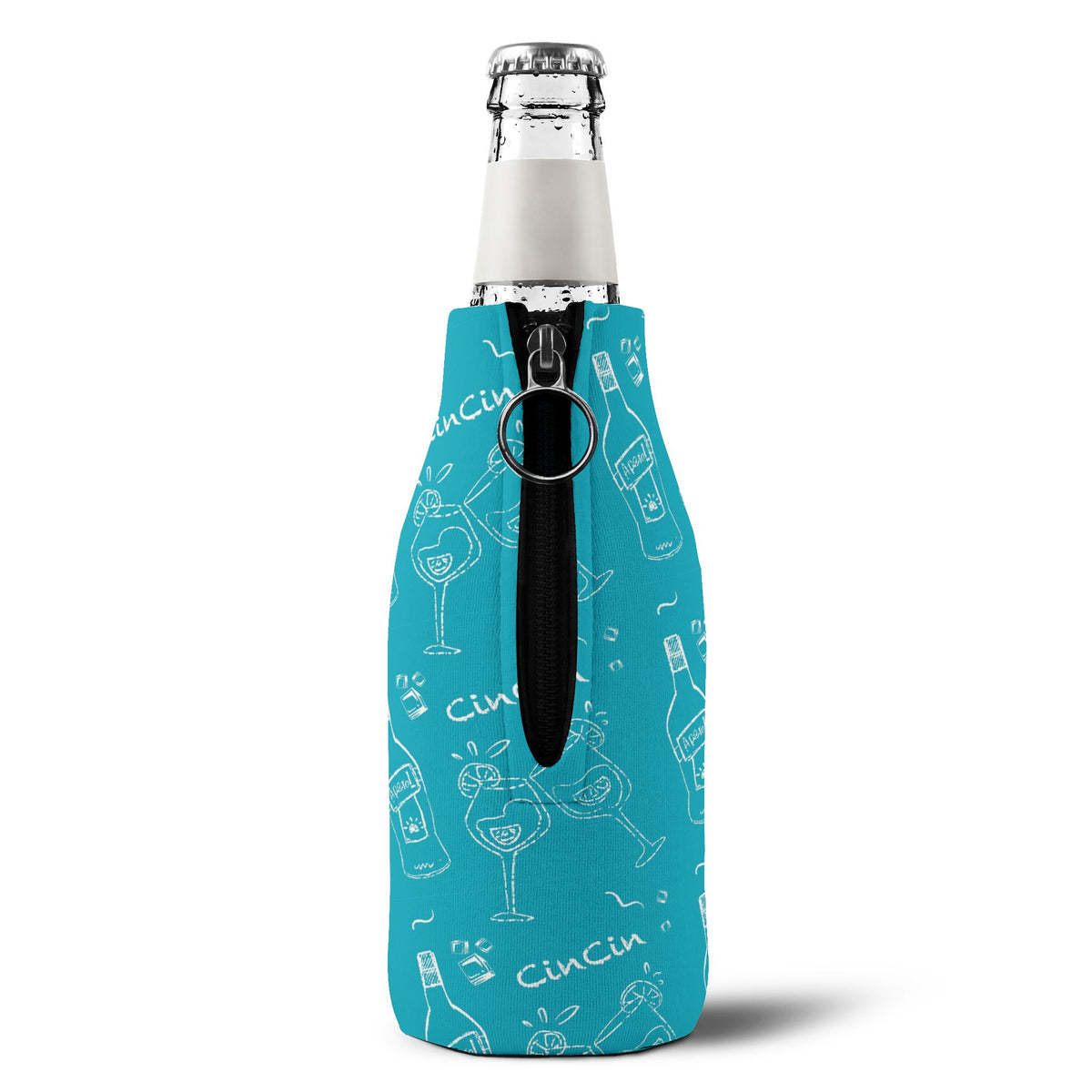 Cin Cin Zip-Up Bottle Cooler Sleeve - Turquoise Cin Cin Brunch Collection Inspired Design