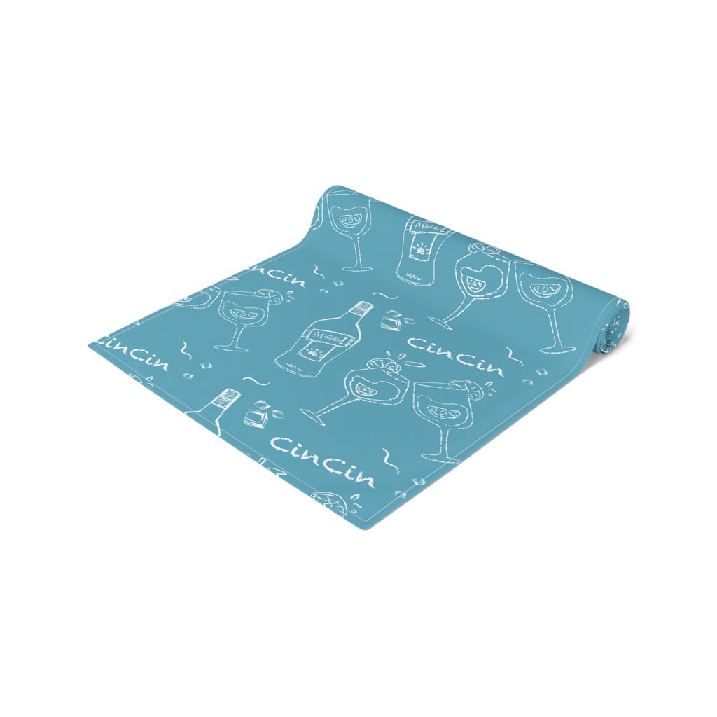 Cin Cin Spritz Table Runner — Turquoise Citrus Cocktail Pattern