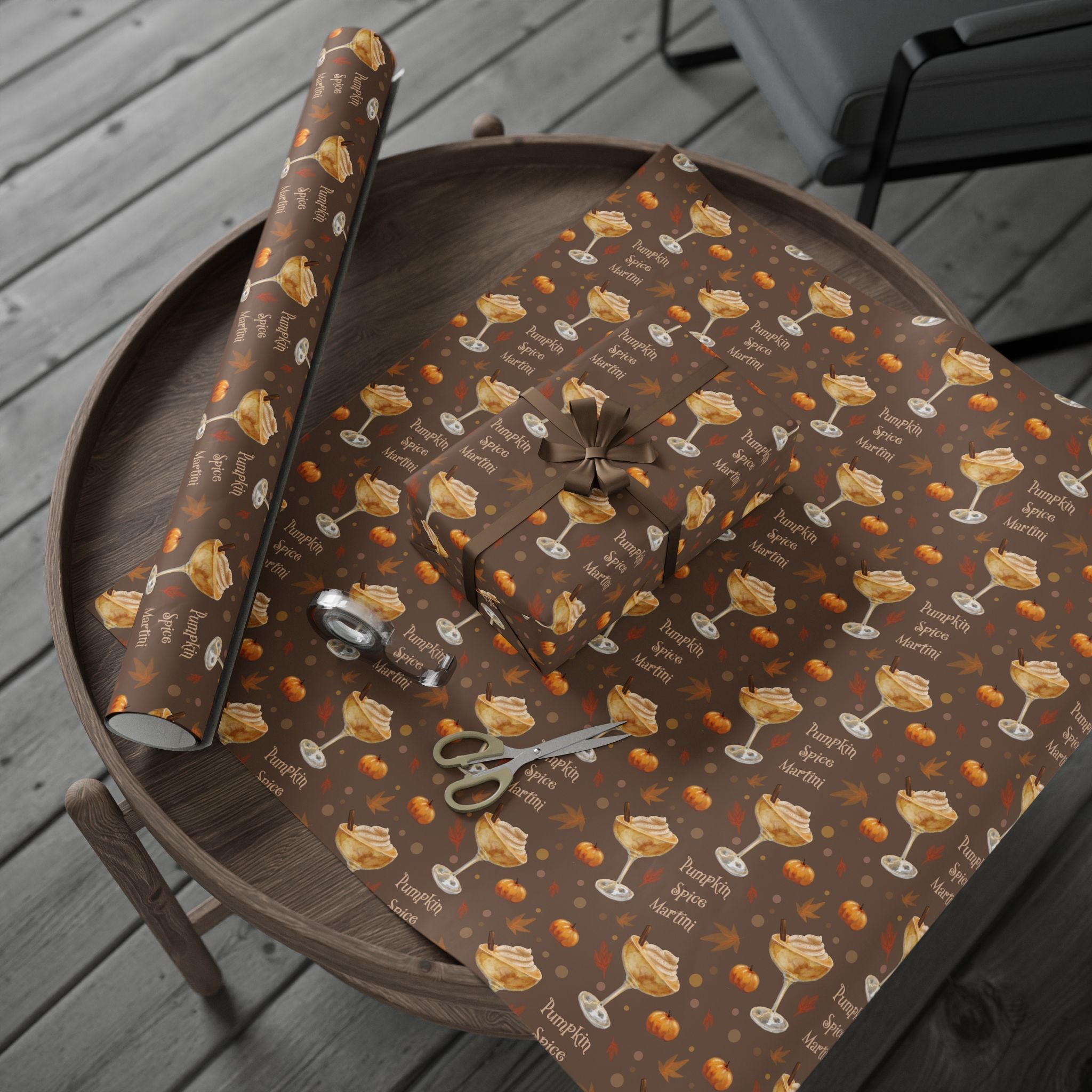 Pumpkin Spice Martini Wrapping Paper Roll – Brown Pumpkin Collection Inspired Design