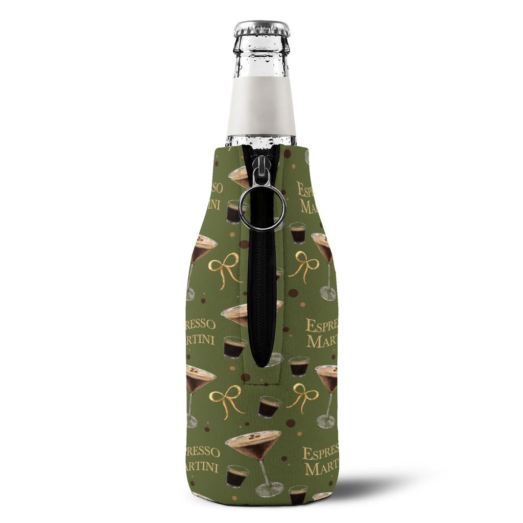 Espresso Martini Zip-Up Bottle Cooler Sleeve — Olive Green Espresso Collection Inspired Design
