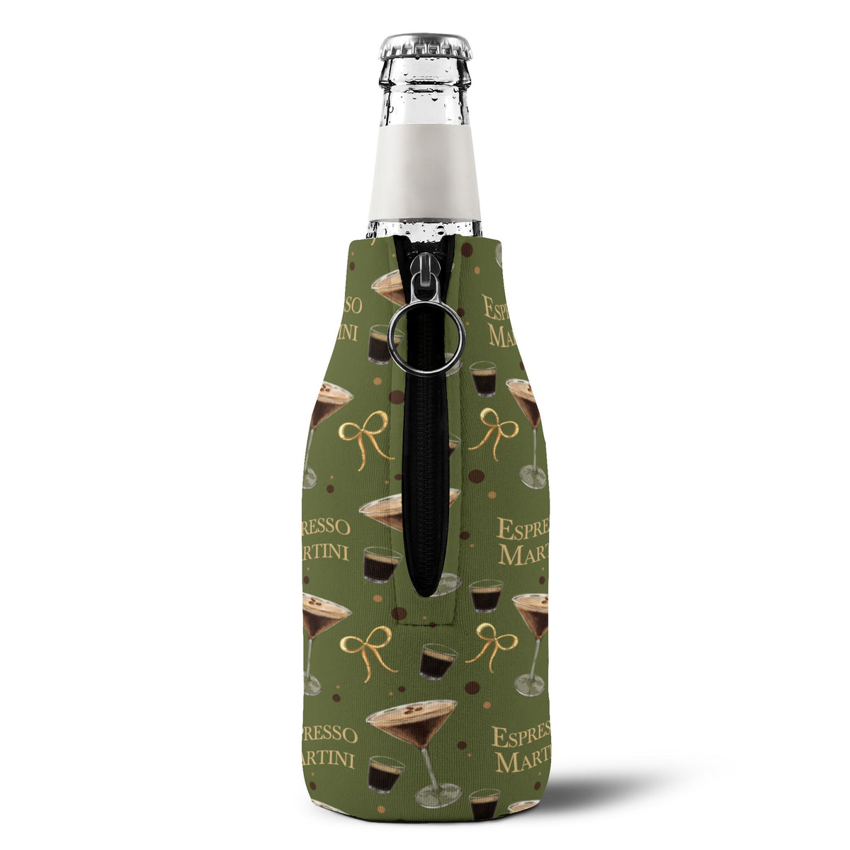 Espresso Martini Zip-Up Bottle Cooler Sleeve — Olive Green Espresso Collection Inspired Design