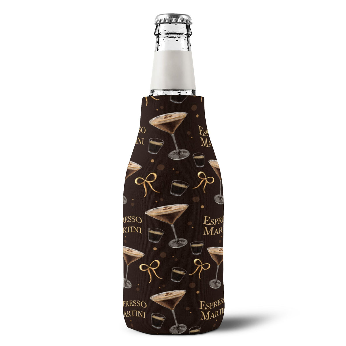Espresso Martini Zip-Up Bottle Cooler Sleeve — Dark Brown Espresso Collection Inspired Design