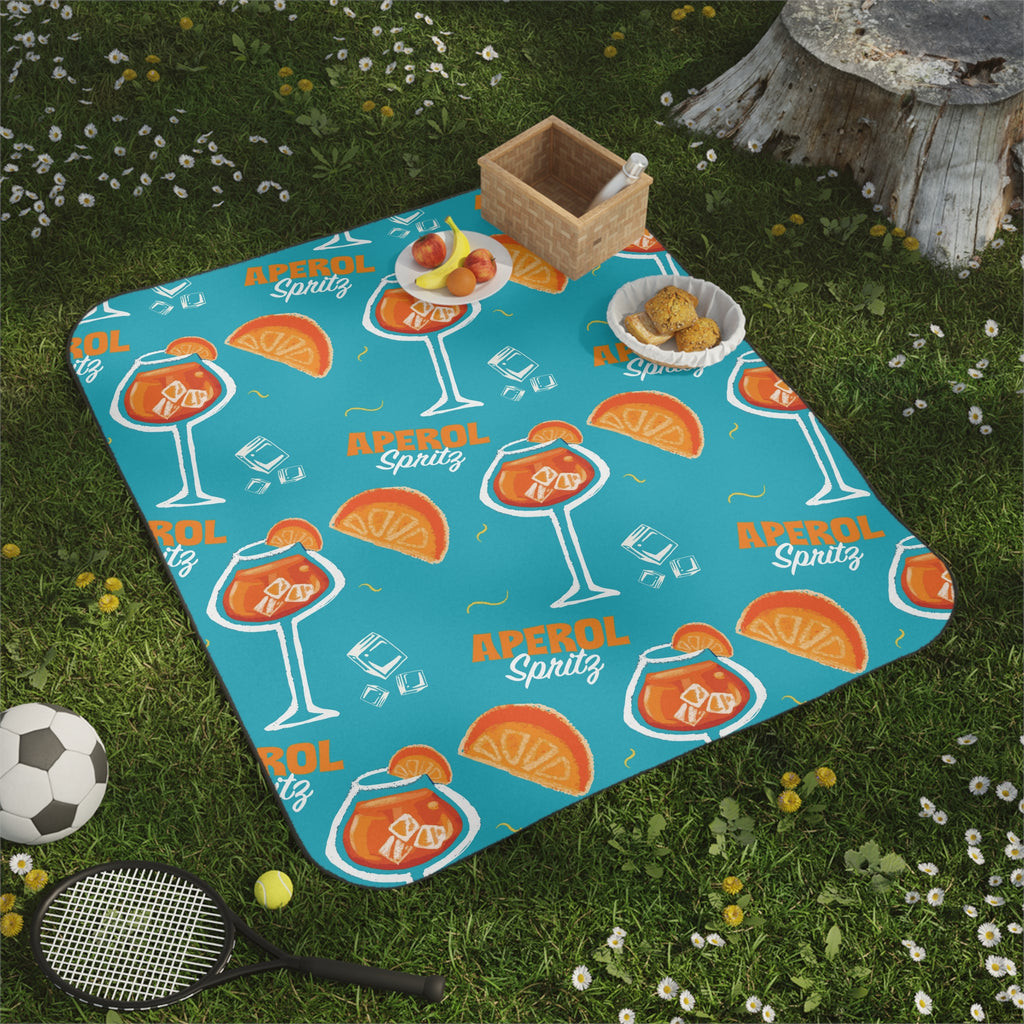 Aperol Spritz Picnic Blanket — Turquoise Aperol Inspired Design
