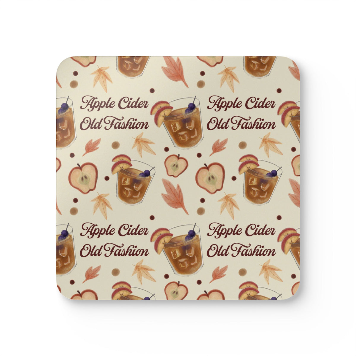 Apple Cider Old Fashioned Cork Coaster Set of 4 — Beige Apple Cider Collection Inspired Design