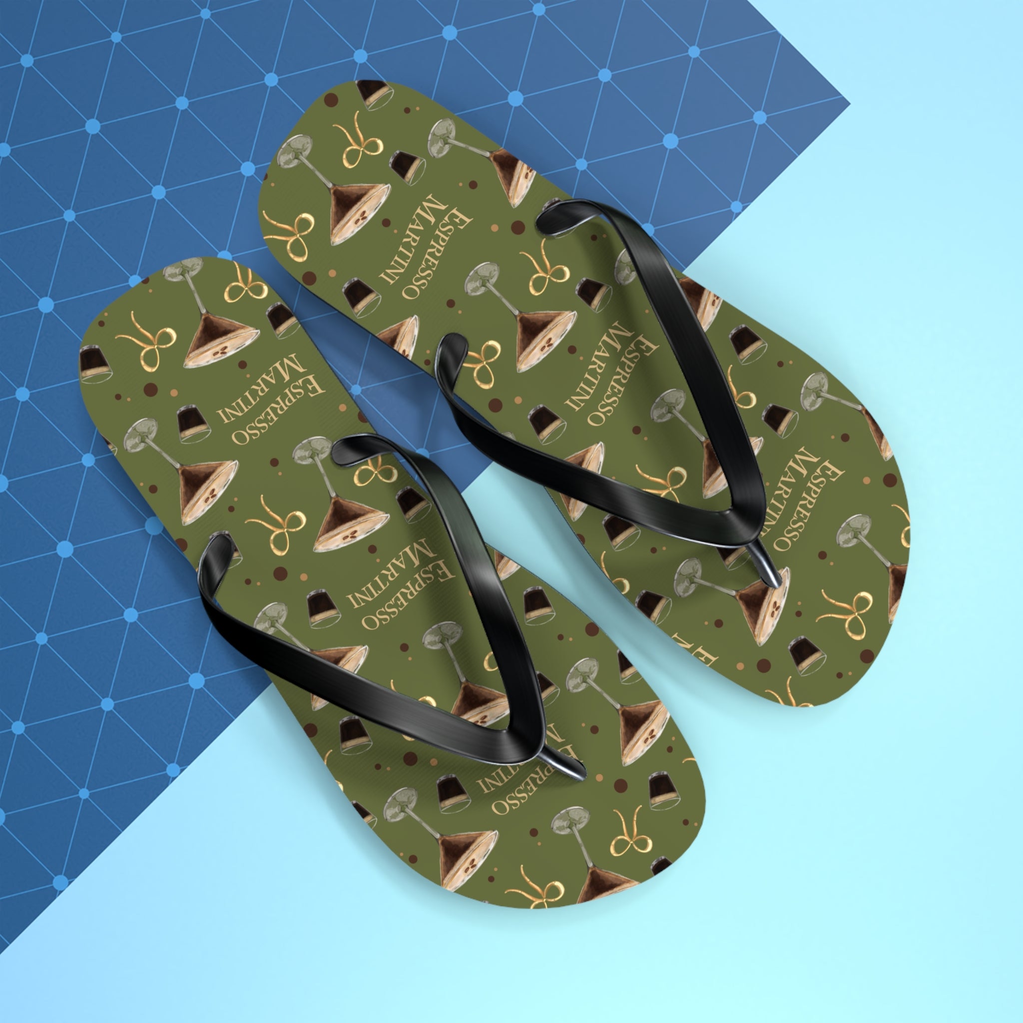 Espresso Martini Flip Flops — Olive Green Espresso Collection Inspired Design