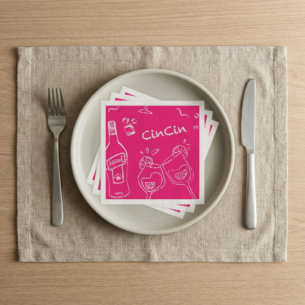 Cin Cin Aperol Cocktail Napkins (Pack of 50) – Pink Paper Napkins, Cocktail Party Decor, Beverage Napkins, Hostess Gift