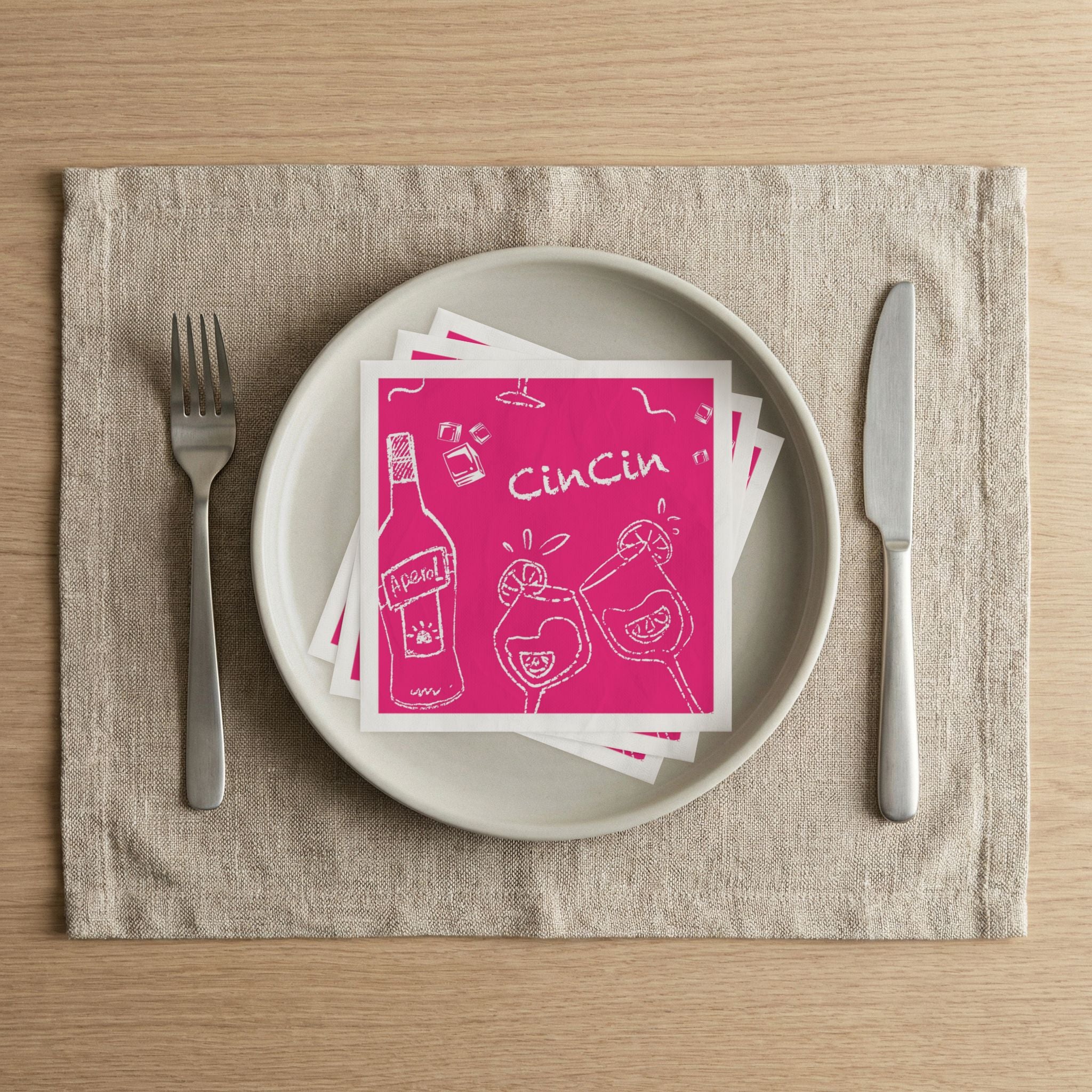 Cin Cin Aperol Cocktail Napkins (Pack of 50) – Pink Paper Napkins, Cocktail Party Decor, Beverage Napkins, Hostess Gift