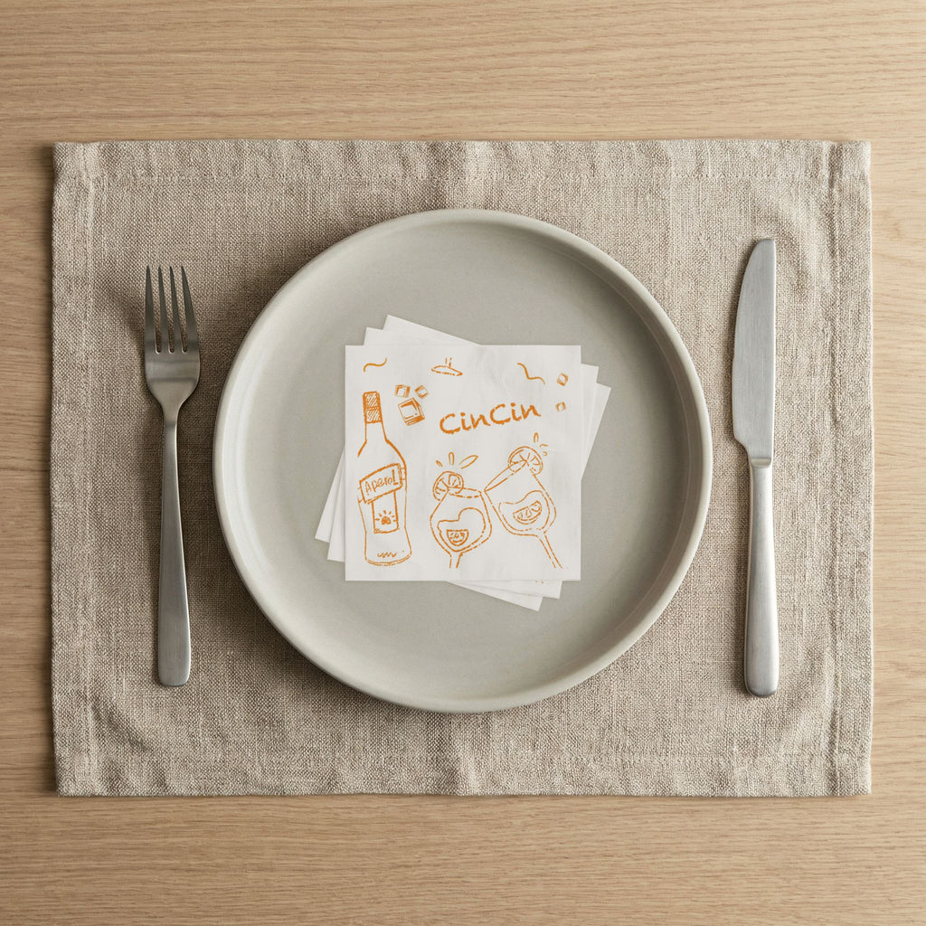 Cin Cin Aperol Cocktail Napkins (Pack of 50) – White & Orange Paper Napkins, Cocktail Party Decor, Beverage Napkins, Hostess Gift