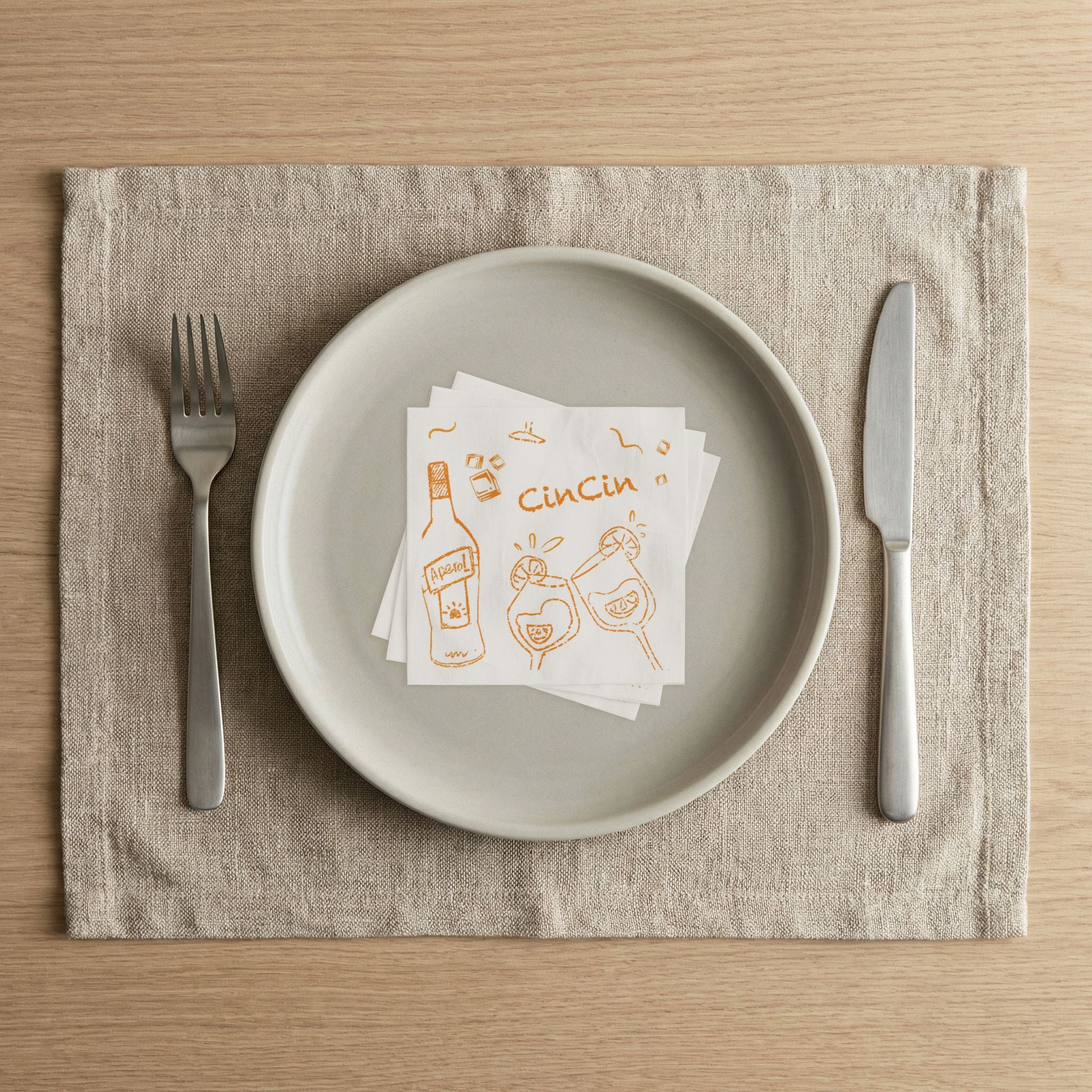 Cin Cin Aperol Cocktail Napkins (Pack of 50) – White & Orange Paper Napkins, Cocktail Party Decor, Beverage Napkins, Hostess Gift