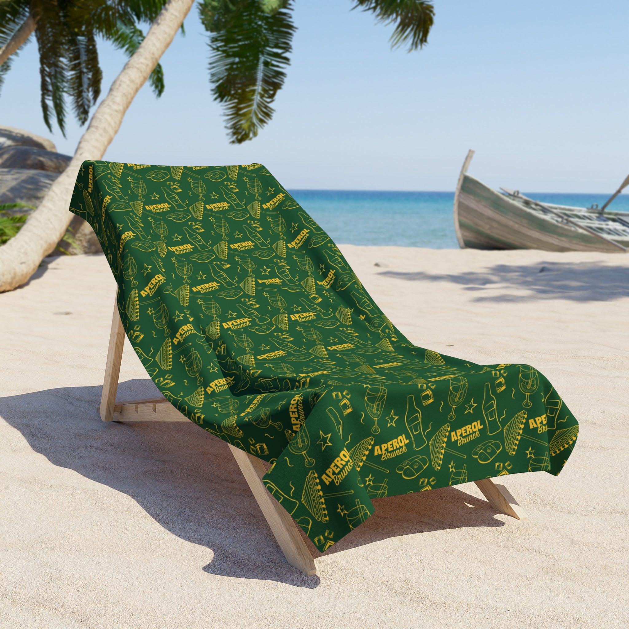 Aperol Brunch Beach Towel – Tropical Green Summer Towel