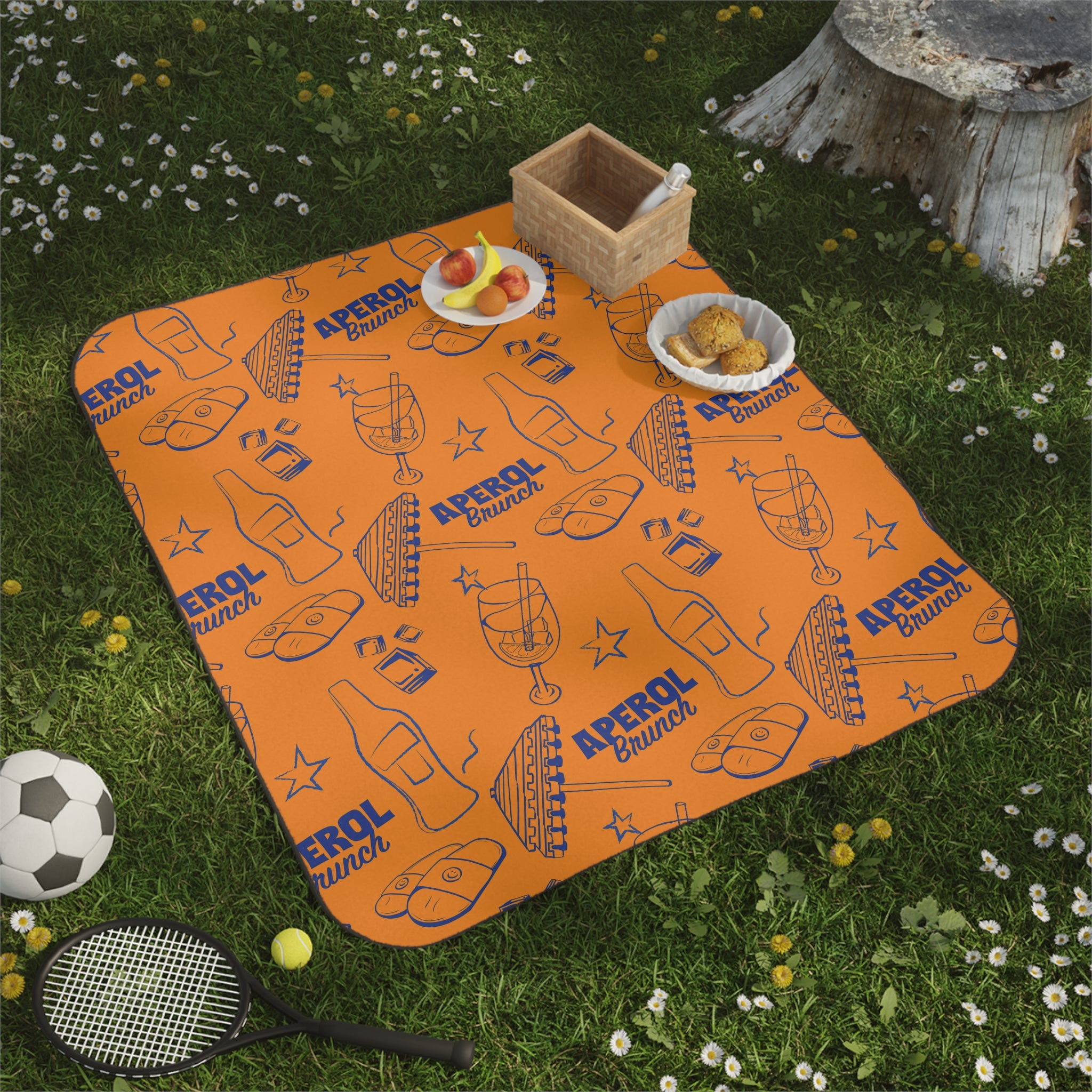 Aperol Brunch Picnic Blanket — Orange & Blue Aperol Inspired Design