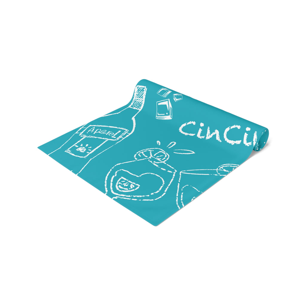 Cin Cin Spritz Table Runner — Turquoise Aperol Inspired Design