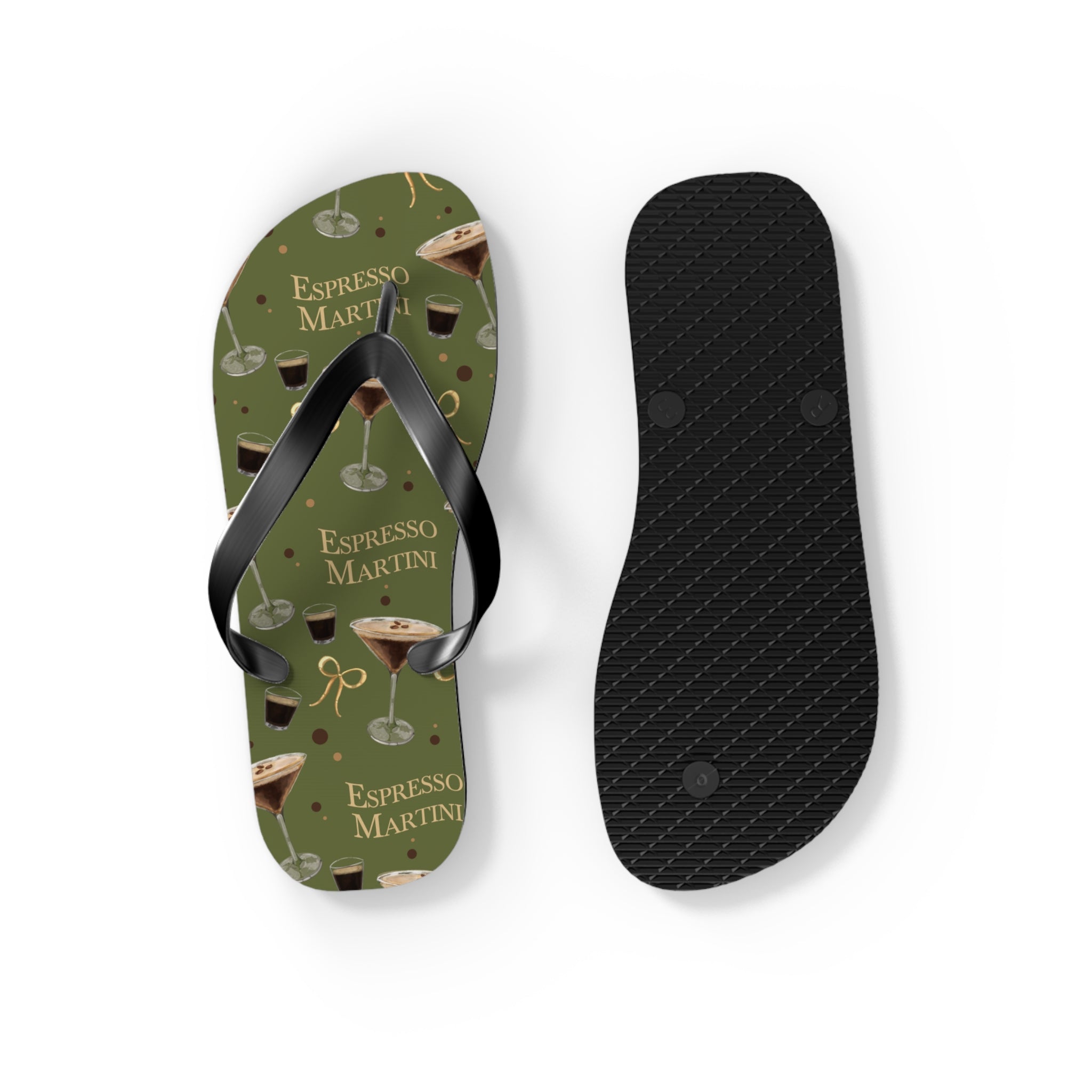 Espresso Martini Flip Flops — Olive Green Espresso Collection Inspired Design