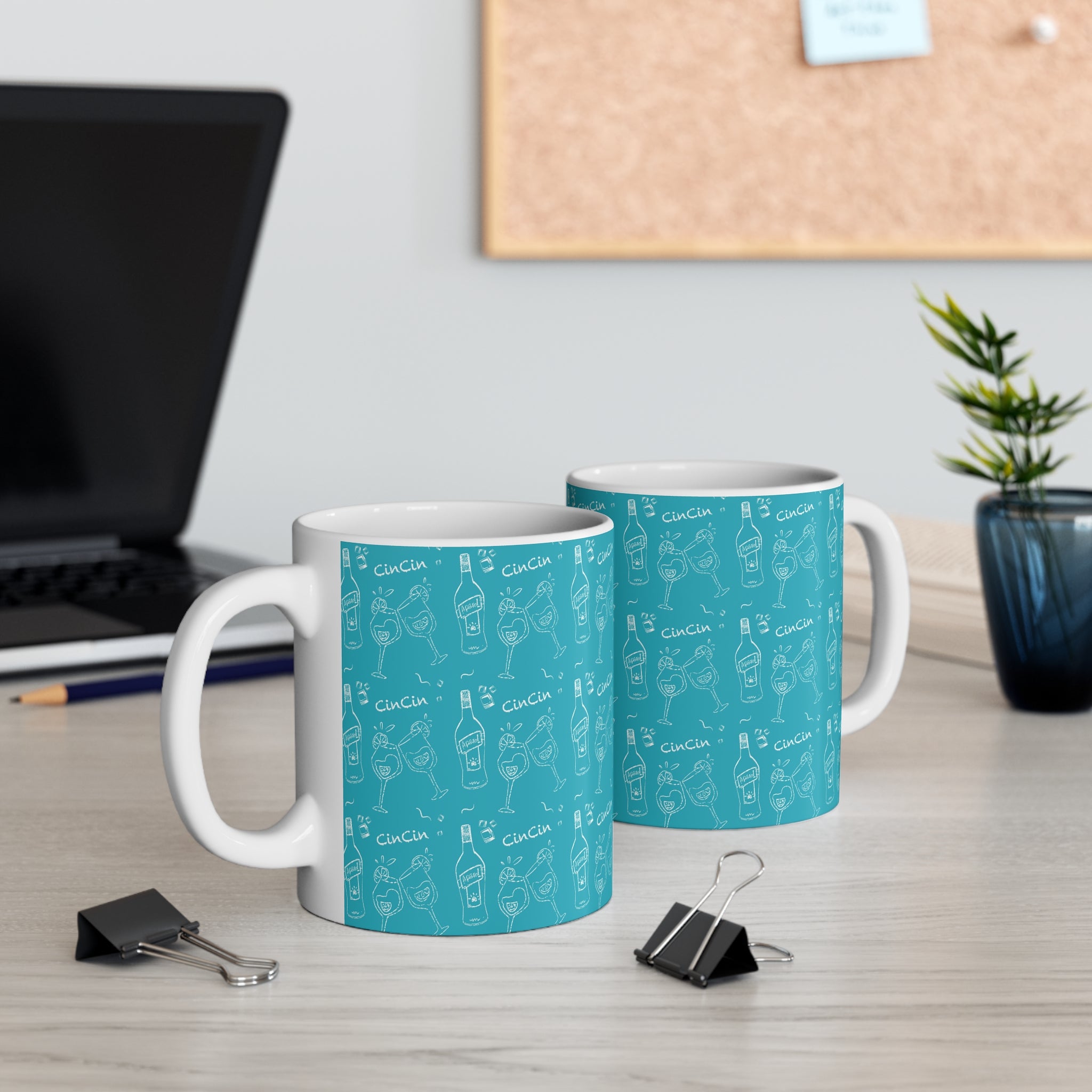 Cin Cin 11oz Coffee Mug — Turquoise Cin Cin Brunch Collection Inspired Design