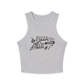 Pizza Graphic Racer Tank Top — Retro Slice Illustration Crop Top for Women