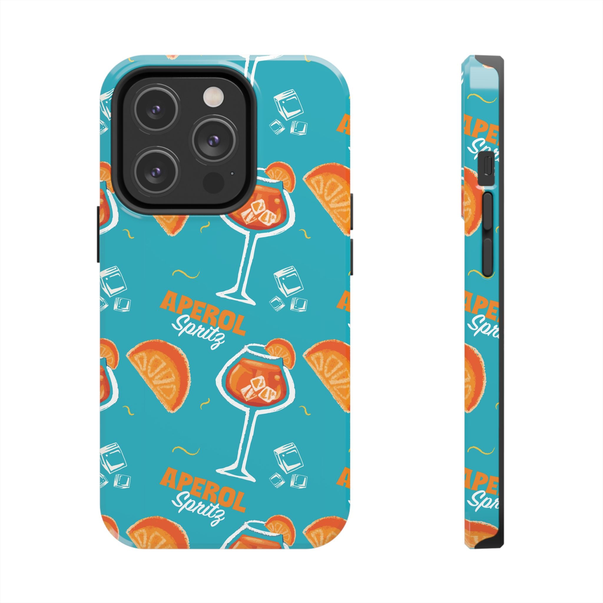 Aperol Spritz Tough Phone Case — Turquoise Cocktail Pattern Protective Cover