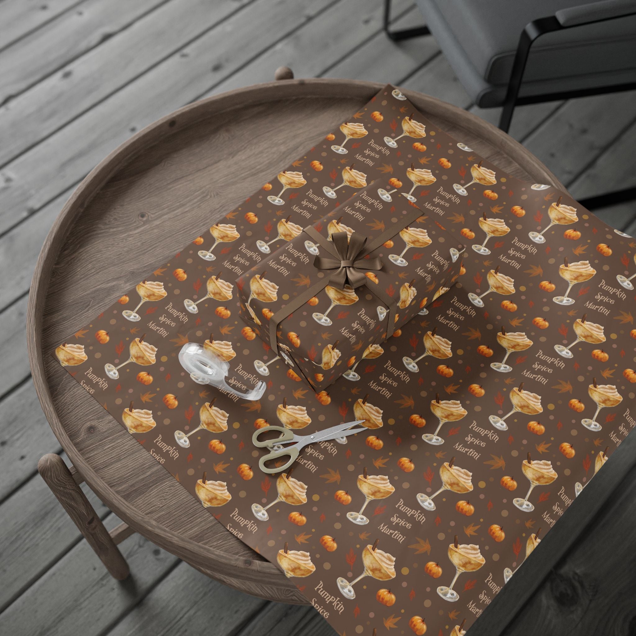 Pumpkin Spice Martini Wrapping Paper Roll – Brown Pumpkin Collection Inspired Design