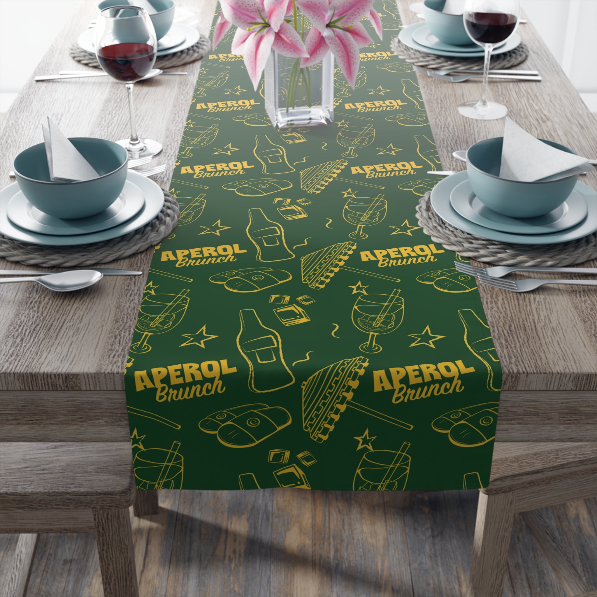 Aperol Brunch Table Runner — Green Citrus Summer Decor