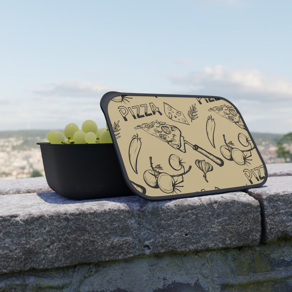 Pizza Pattern PLA Bento Box with Band & Utensils — Reusable Lunch Container