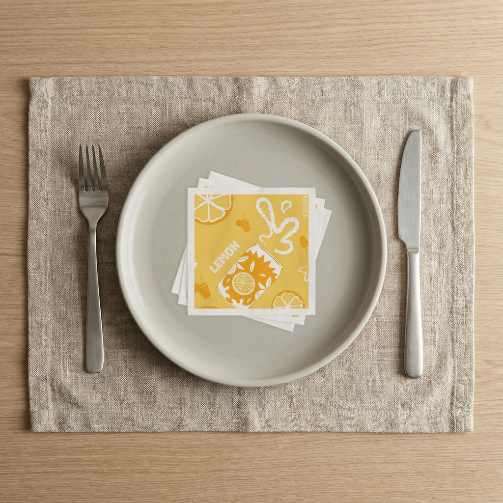 Lemon Brunch Cocktail Napkins (Pack of 50) – Yellow Lemon Paper Napkins, Citrus Party Decor, Beverage Napkins, Hostess Gift
