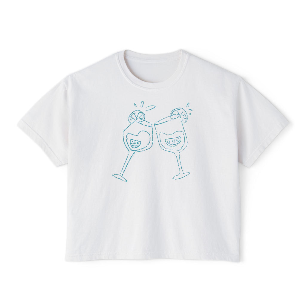 Drinks Cheers Women's Boxy Tee – Turquoise Aperol Inspired Design