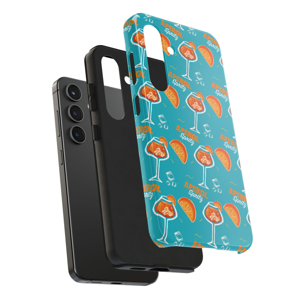 Aperol Spritz Tough Phone Case — Turquoise Cocktail Pattern Protective Cover