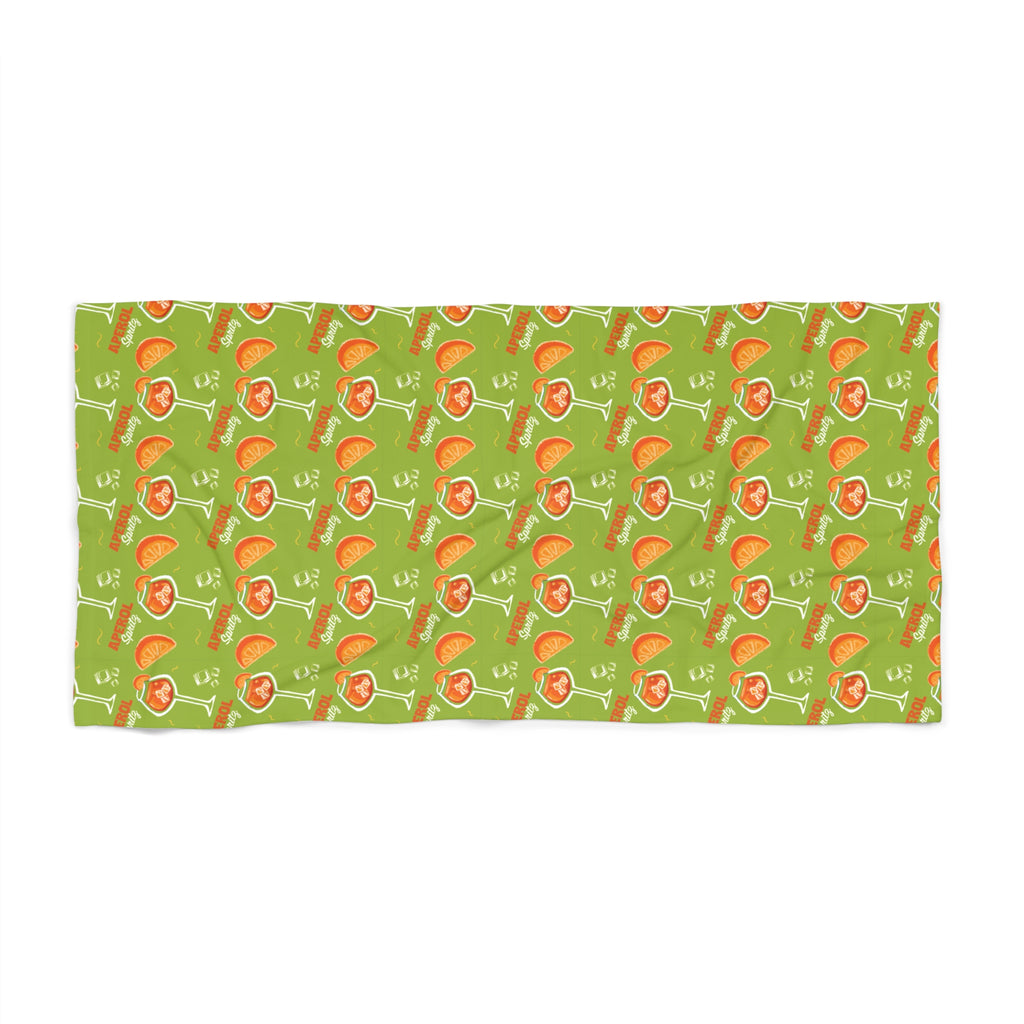 Aperol Spritz Pattern Beach Towel — Green Citrus Summer Towel